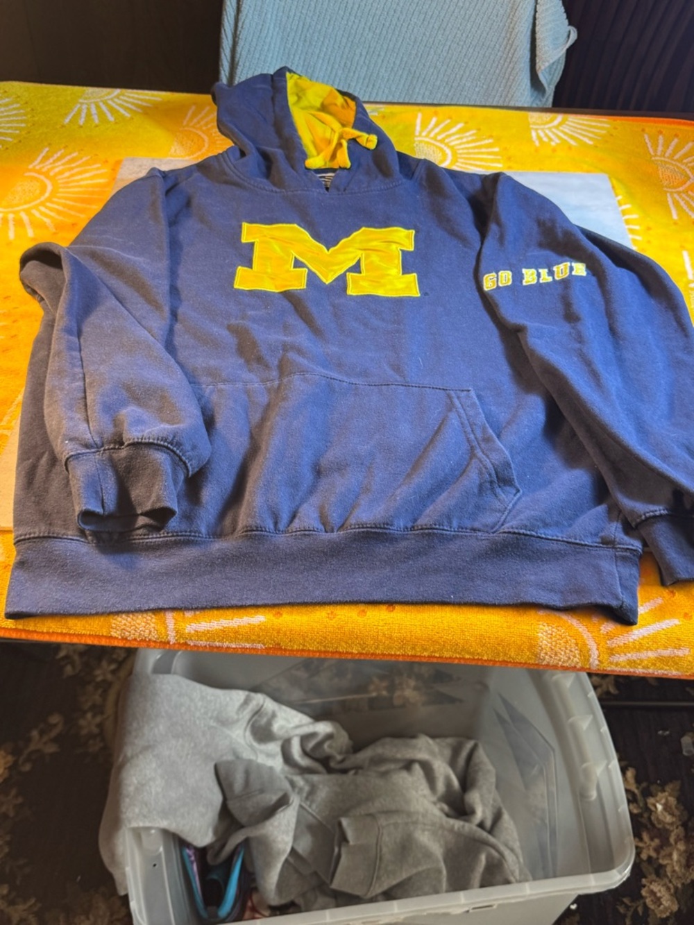 Stadium Athletics Navy Hoodie with Yellow 'M' Logo